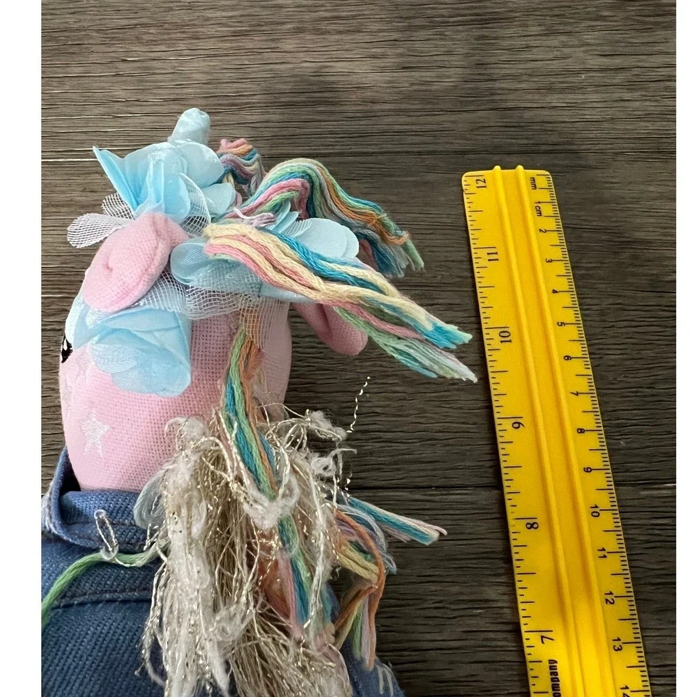 Pottery Barn Kids Sophie Unicorn Plush Ornament Denim Jacket Rainbow Tail 12" - Picture 5 of 5